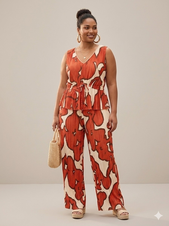 Nine West Pants - ​Nine West Plissé Pleated Two Piece Set Floral Wide Leg Palazzo Pants Boho Large